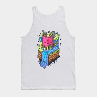 Cute graffiti pink cat among the undergrowth Tank Top